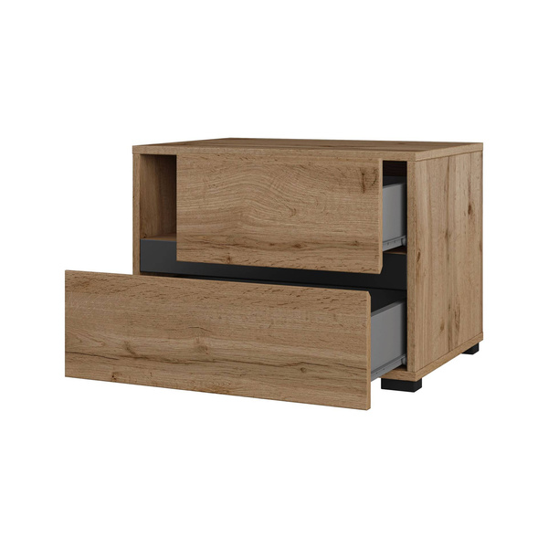 Cross S - Szafka Nocna 2 Szuflady Dąb Wotan Czarny Onyks Mat