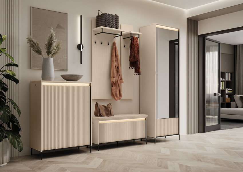 TREND TG-03 - Komoda 2-drzwiowa z Oświetleniem LED Beż Piaskowy Czarny Mat