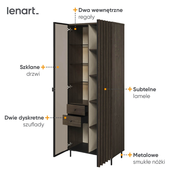 PIEMONTE PE-02 - Witryna 1D1W2S Z Oświetleniem Jesion Portland/Czarny