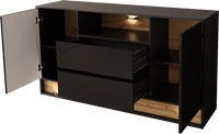 VISION-02 - Komoda 2D2S z Oświetleniem LED Czarny Mat Dąb Wotan Mat Czarny Połysk