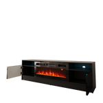 DUKE-01 - Komoda RTV 2D z Oświetleniem LED i Kominkiem Elektrycznym Czarny Mat Czarny Połysk