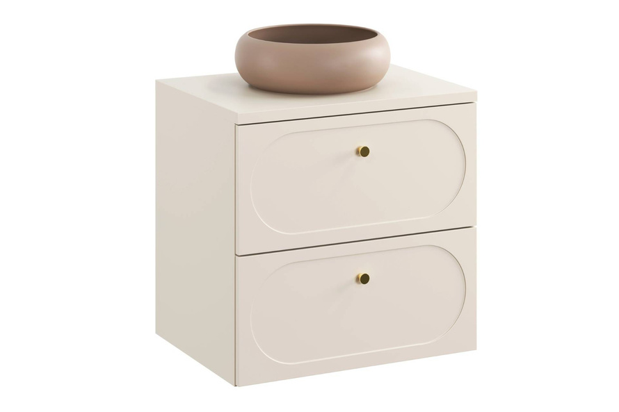 Zestaw Szafka Pod Umywalkę z Blatem 60 cm 2 Szuflady i Umywalka Nablatowa Donna Sand