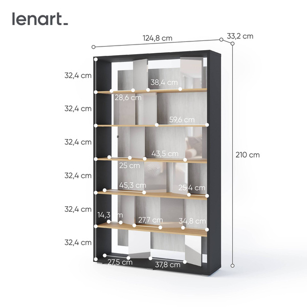 FITT FP-01 - Regał z Oświetleniem LED Grafit/Dąb Linearny/Natura/Szary Połysk