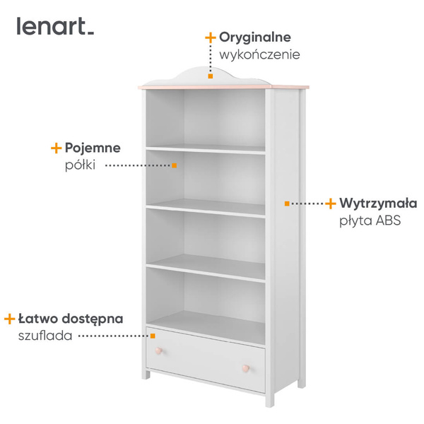 LUNA LN-02 - Regał 1S Biały/Różowy