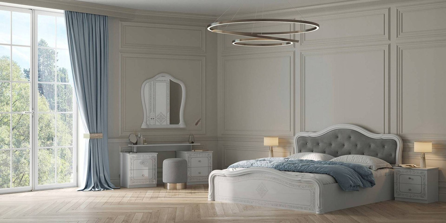 Luiza LZ-74-WB - Konsola Toaletka 4 Szuflady Biały Mat Biały Połysk z Nadrukiem