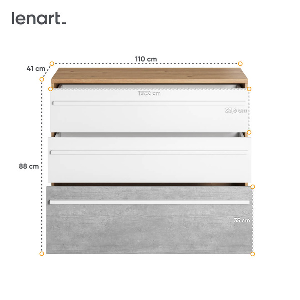 PLANO PN-07 - Komoda 3S Dąb Nash/Biała/Beton