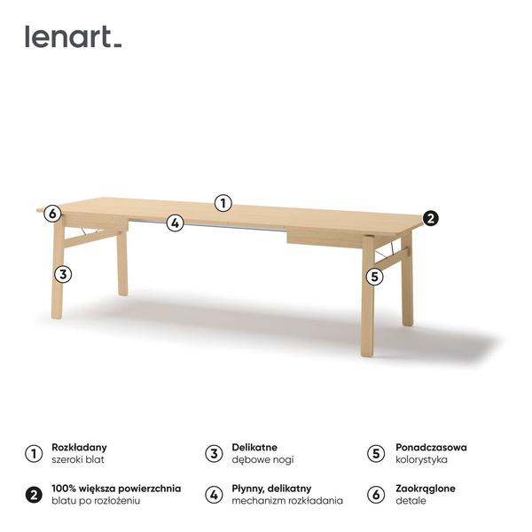 PLOT PT-01 - Stół Rozkładany 149-269 cm Dąb Jasny