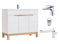 Szafka 100 cm Bali Biały z umywalką, baterią i syfonem z korkiem