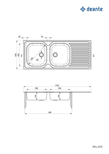 Zlewozmywak stalowy 2-komorowy z ociekaczem Techno