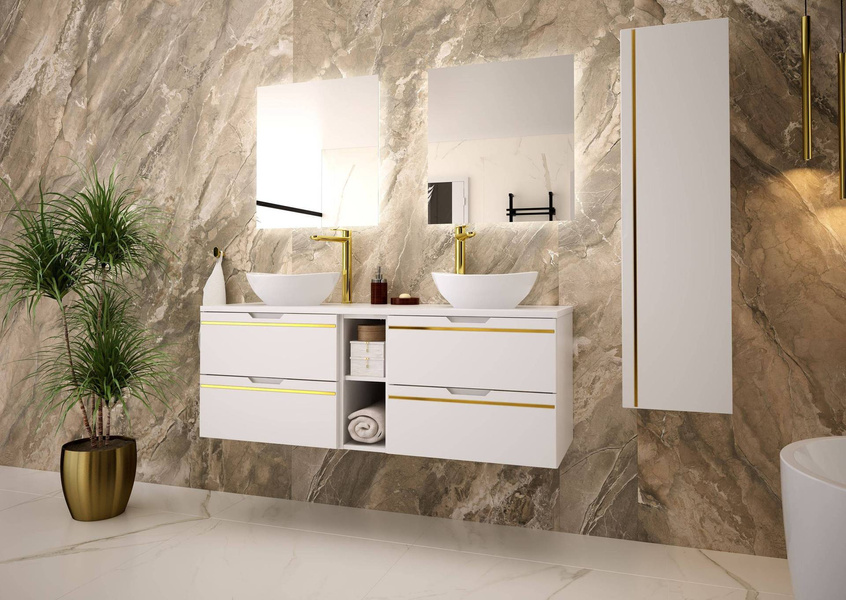 ESPERO-02 - Szafka pod Umywalkę z Blatem i Regałem 4S 140cm Biały Mat Zestaw-7