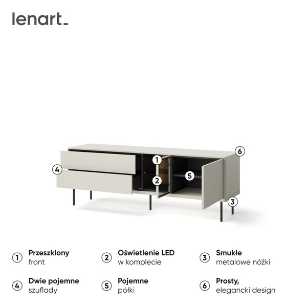 EPIRO EP-06 - Komoda RTV 1D2S1W z Oświetleniem Kaszmir Dąb Ciemny