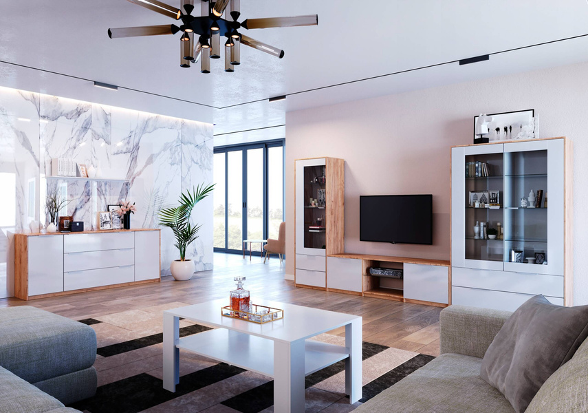 Asti AS-160-WB - Komoda RTV 2-drzwiowa Dąb Craft Biały Połysk