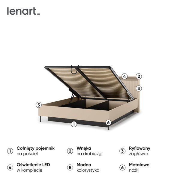TREND TS-03 (160) - Łóżko 160 cm ze Stelażem Beż Piaskowy Czarny Mat
