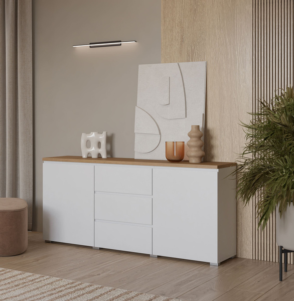 Modo - Komoda 2D3S Biały Mat Dąb Mauvella