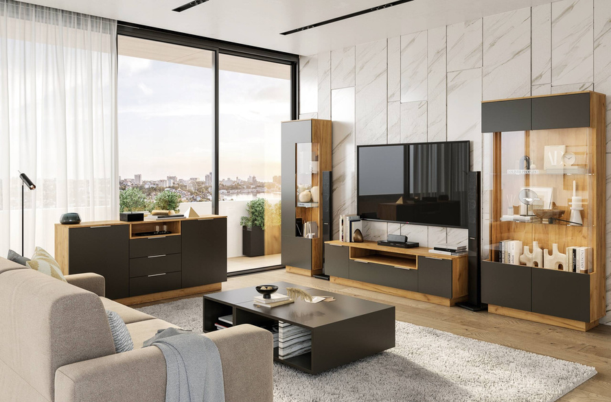 Luna LN-167-LV - Komoda Duża 2D3S Dąb Craft Lava Mat