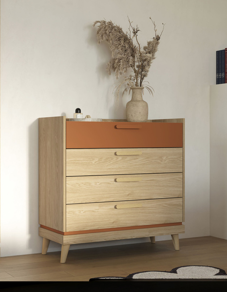 Scandi - Komoda 4S Dąb Olejowany Ceglany