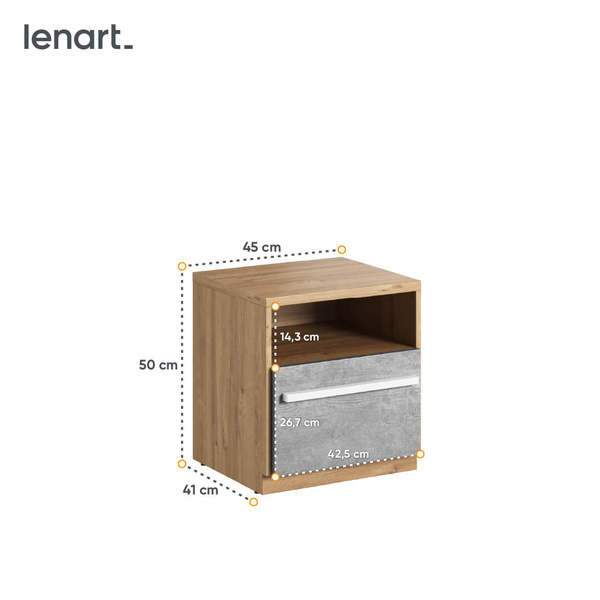 PLANO PN-09 - Stolik Nocny Dąb Nash/Biała/Beton