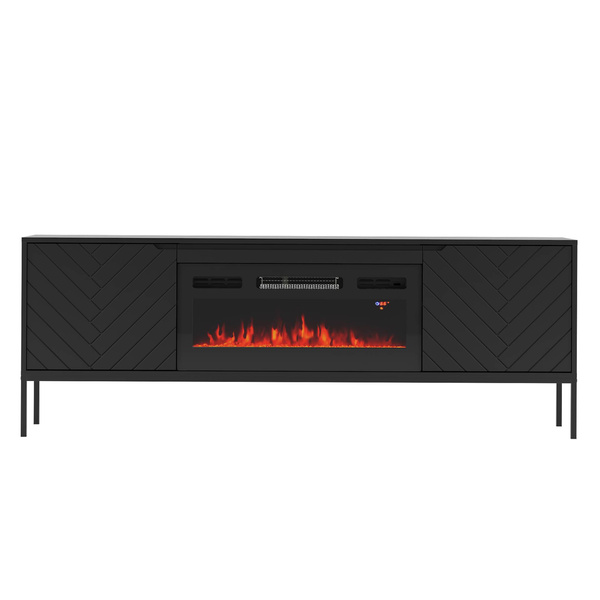 ASPEN-02 - Komoda RTV 2D z Kominkiem Elektrycznym Czarny Mat Czarny Stelaż