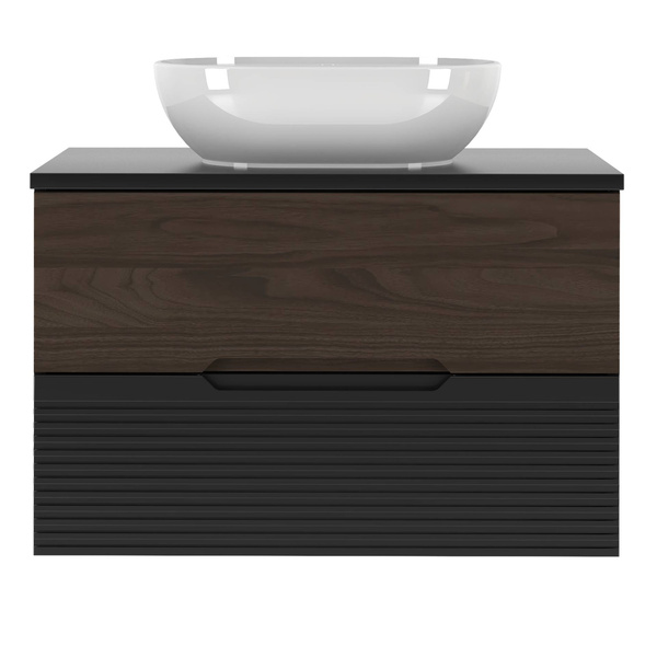 AVELLA-01 - Szafka z Umywalką i Blatem 2S 80cm Czarny Mat Orzech Zestaw-2