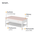 LUNA LN-15 - Stolik Kawowy 1 Szuflada Biały/Różowy
