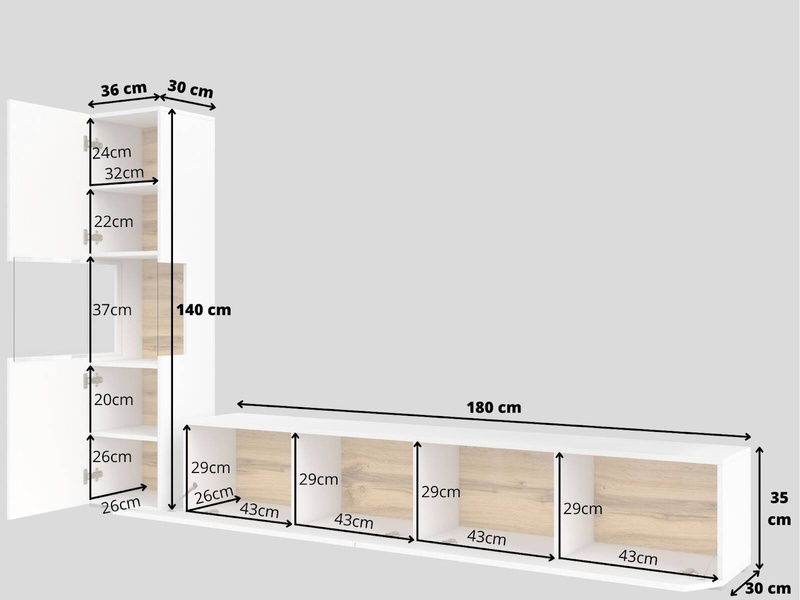 Ava Meblościanka 05+40 Biały Mat/Dąb Wotan