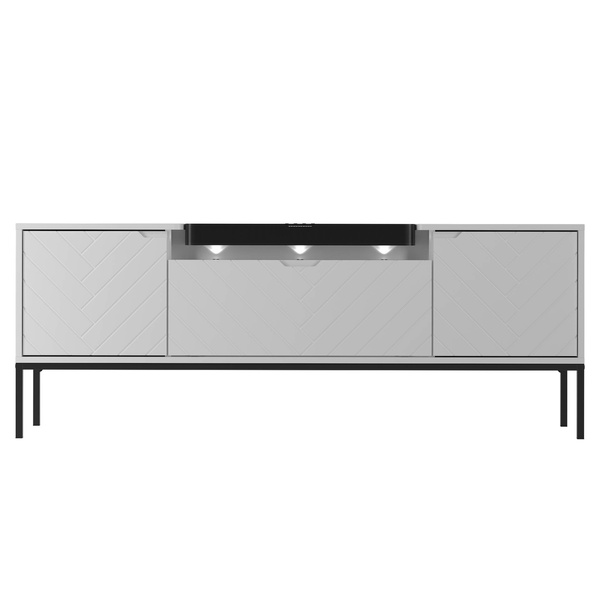 ASPEN-06 - Komoda RTV 3D z Soundbarem JBL i Oświetleniem LED Biały Mat Czarny Stelaż