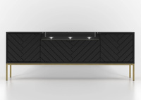 ASPEN-06 - Komoda RTV 3D z Soundbarem JBL i Oświetleniem LED Czarny Mat Złoty Stelaż