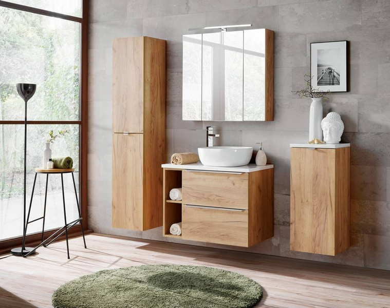 Zestaw mebli łazienkowych 80 cm Capri dąb z białym blatem