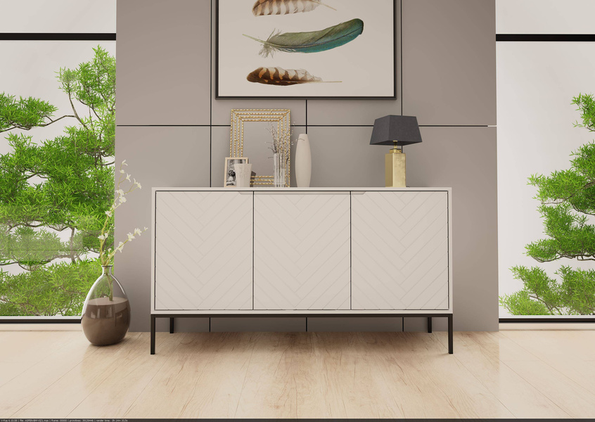 ASPEN-03 - Komoda 3-drzwiowa Biały Mat Czarny Stelaż