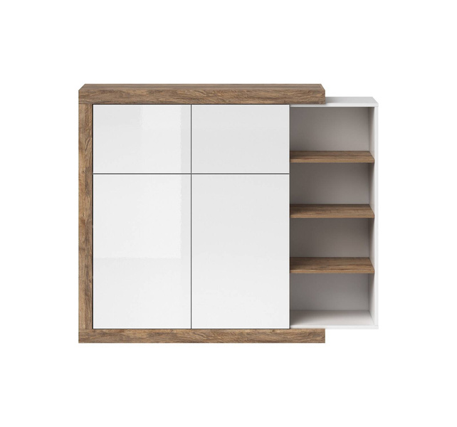 Sintra Wysoka Komoda 4-drzwiowa Biały Połysk / Dąb Samdal