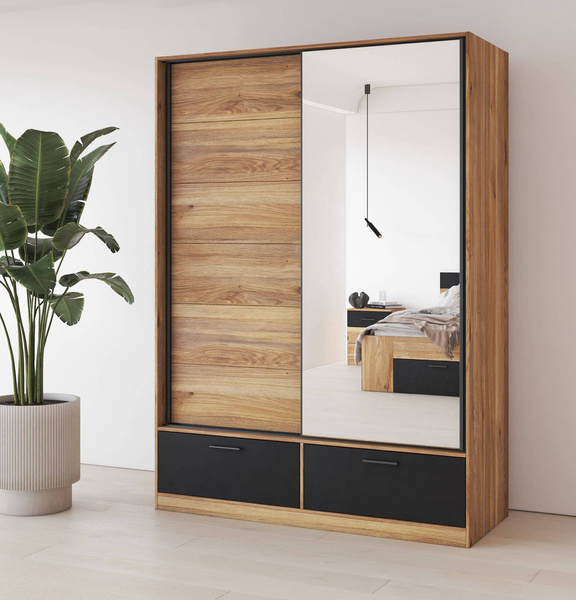 Beta – Szafa 2D2S z Lustrem Dąb Mauvella Czarny mat