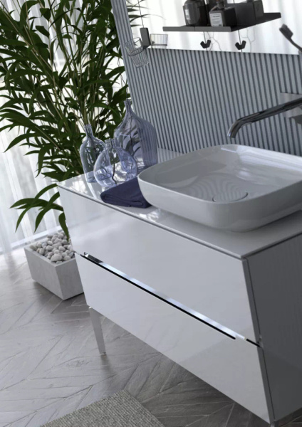 Oristo Szafka Z Umywalką 80 cm SILVER UNI Biały Połysk Listwa Chrom Połysk