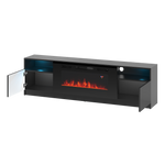 YORK-02 - Komoda RTV 2D z LED i Kominkiem Czarny Mat Czarny Połysk
