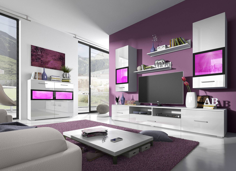 Sarah Meblościanka I Biały Laminat/Biały Połysk / Czarne Ramy