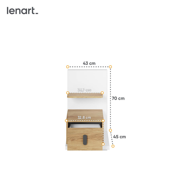SIMI MS-08P - Stolik Nocny 1S Prawy Biały/Hikora Naturalna