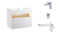 Szafka 80 cm Bahama White z Umywalką, Baterią i Syfonem z Korkiem