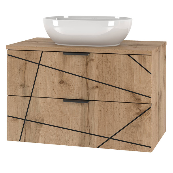 WOOD-01 - Szafka z Umywalką i Blatem 2S 80cm Dąb Wotan Zestaw-2
