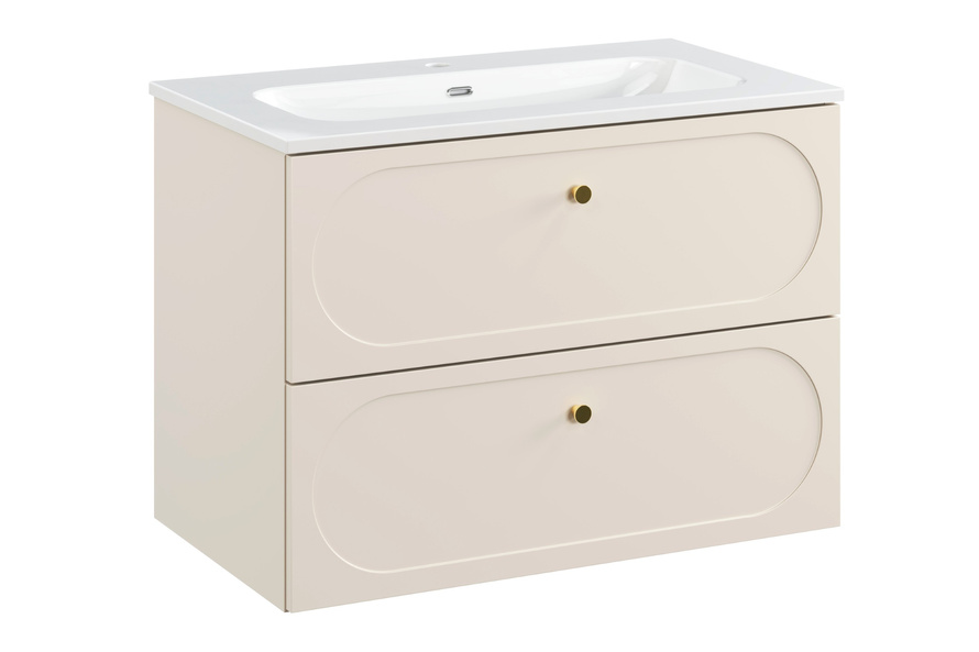 Zestaw Szafka z Umywalką Meblową 80 cm 2 Szuflady Donna Sand