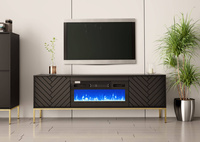 ASPEN-02 - Komoda RTV 2D z Kominkiem Elektrycznym Czarny Mat Złoty Stelaż