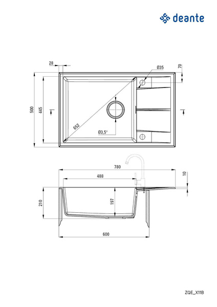 Zlewozmywak granitowy 1-komorowy z ociekaczem Eridan