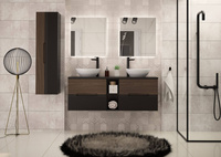 AVELLA-02 - Szafka pod Umywalkę z Blatem i Regałem 4S 140cm Czarny Mat Orzech Zestaw-7