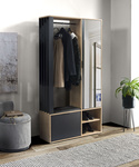 MILO - Garderoba 1-drzwiowa z Lustrem Dąb Artisan Czarny Mat