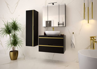 VESPER-01 - Szafka pod Umywalkę z Blatem 2S 80cm Czarny Mat Zestaw-1