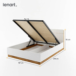 DENTRO DT-02 - Łóżko (180) Z Pojemnikiem I Oświetleniem Białe/Dąb Stirling