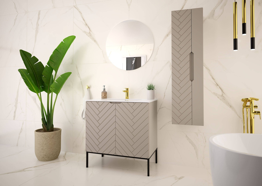 ASPEN-08 - Szafka Pod Umywalkę 2D 80cm Kaszmir Czarny Stelaż