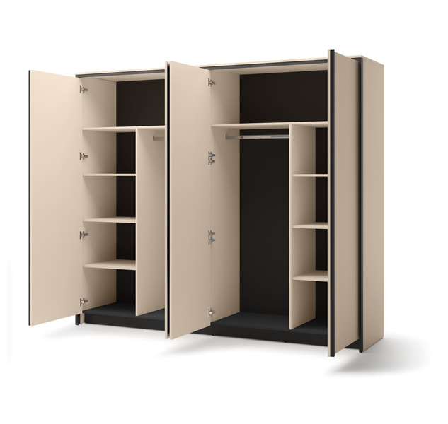 ENNA EN-06 - Szafa 4-drzwiowa z Oświetleniem LED Beżowy Mat Czarny Mat
