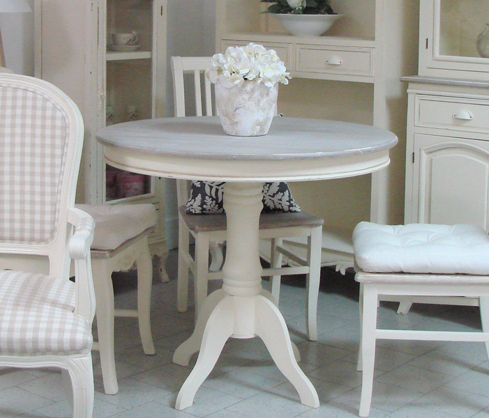 Rimini 116 Stół okrągły prowansalski kremowy beżowy blat drewno/mdf