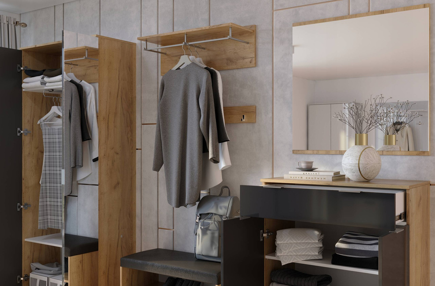 Luna LN-112-LV - Szafa 2-drzwiowa z Lustrem Dąb Craft Lava Mat