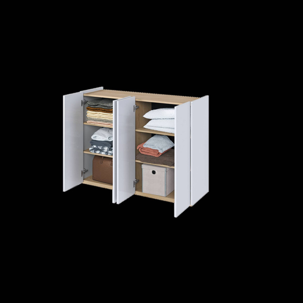 EASY EA-02 - Komoda 4-drzwiowa z Oświetleniem LED Biały Połysk/Dąb Scandi