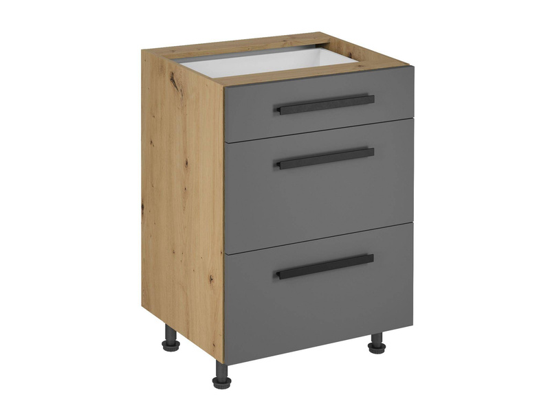 Szafka Kuchenna Dolna 3 Szuflady D60S3 Uchwyt Klasyczny Langen Grey